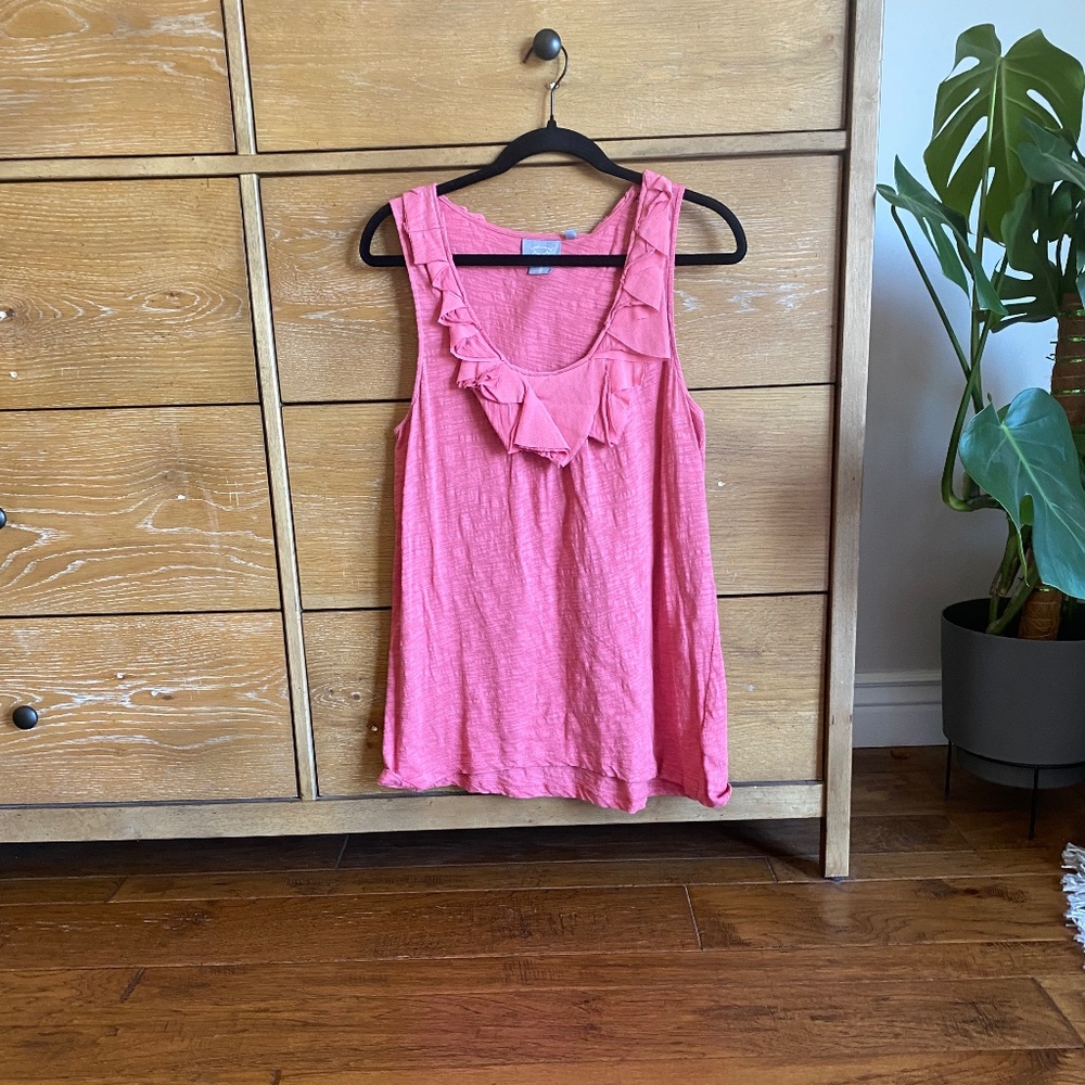 Vanessa Virginia Tank from Anthropologie, Ruffle Trim, Pink, Size Large
